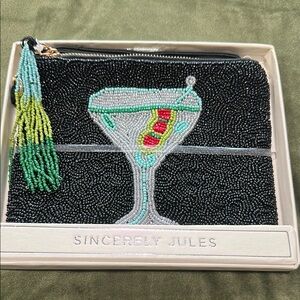 Sincerely Jules Black Beaded Clutch with Martini Design